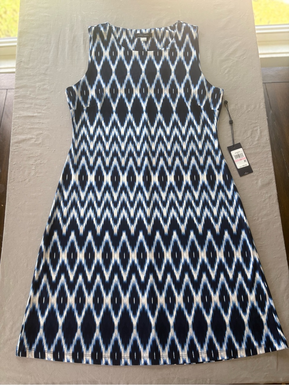 Tommy Hilfiger Navy and White Sleeveless Ikat Midi Dress
